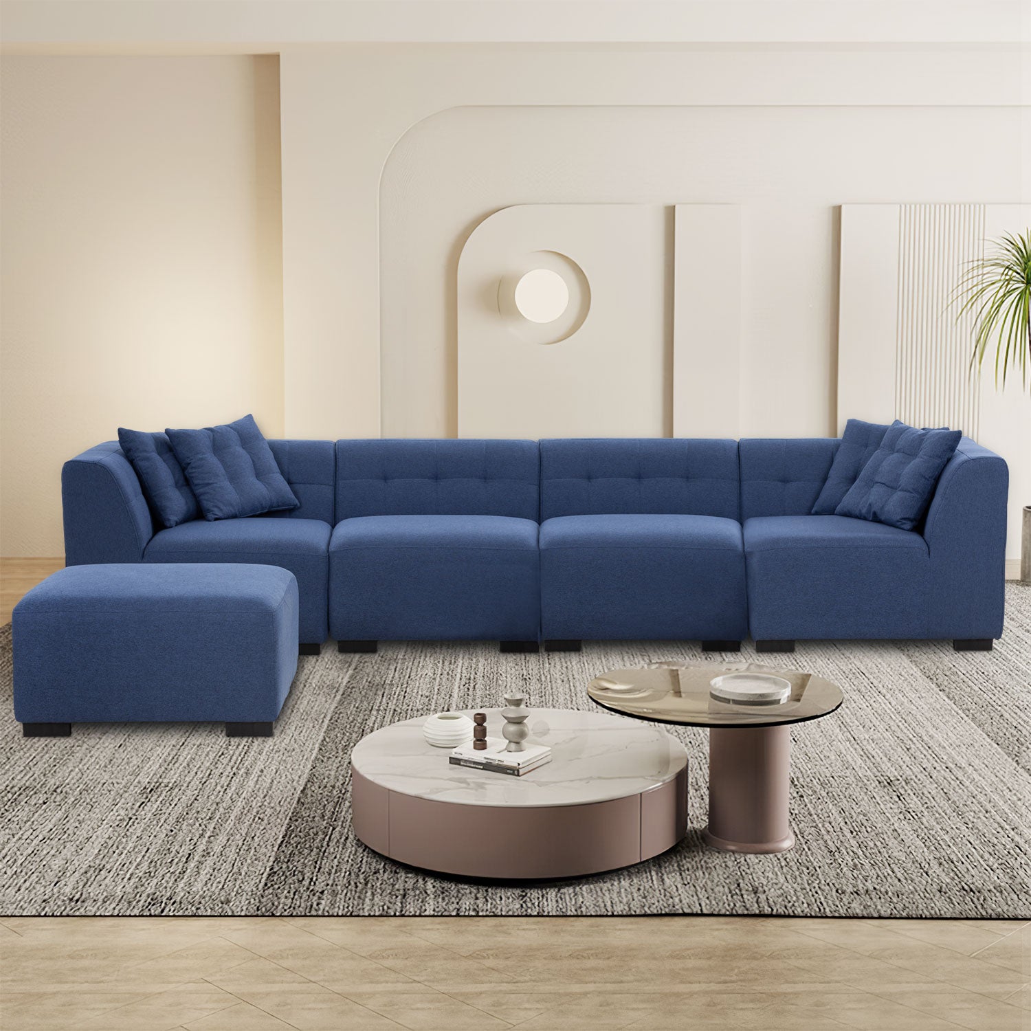Sectional Sofa With Ottoman Diy Combination Sofa Blue Dark Blue Fabric