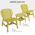 3 Pieces Hollow Design Patio Table Chair Set All Weather Conversation Bistro Set Outdoor Coffee Table With Open Shelf And Lounge Chairs With Widened Seat For Balcony Garden Yard Yellow Yellow Polypropylene