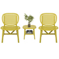 3 Pieces Hollow Design Patio Table Chair Set All Weather Conversation Bistro Set Outdoor Coffee Table With Open Shelf And Lounge Chairs With Widened Seat For Balcony Garden Yard Yellow Yellow Polypropylene