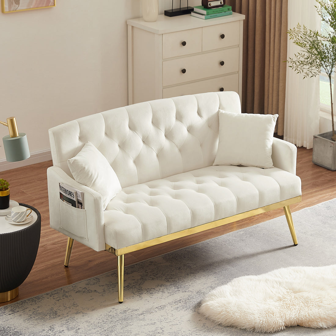 Cream White 2 Seater Sofa Cream White Wood Tufted Back Velvet 2 Seat