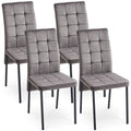 Grey Velvet High Back Nordic Dining Chair Modern Fabric Chair With Black Legs, Set Of 4 Metal Plaid Grey Dining Room Powder Coated Foam Dry Clean Modern Dining Chairs Solid Back Foam Velvet