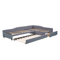 Upholstered Double Twin Size Daybed With Trundle And Drawer, Gray Twin Gray Plywood