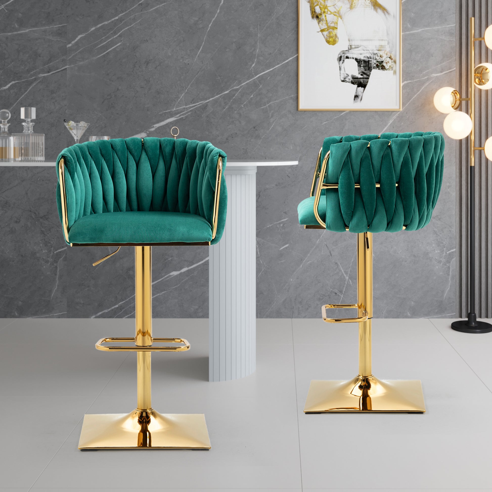Coolmore Vintage Bar Stools With Back And Footrest Counter Height Dining Chairs 2Pc Set Emerald Metal