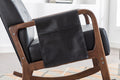 Coolmore Rocking Chair With Ottoman, Mid Century Modern Upholstered Fabric Rocking Armchair, Rocking Chair Nursery With Thick Padded Cushion, High Backrest Accent Glider Rocker Chair For Living Room Black Pu Solid Wood