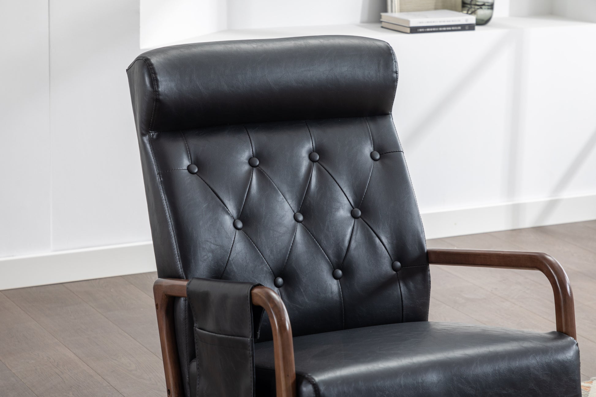 Coolmore Rocking Chair With Ottoman, Mid Century Modern Upholstered Fabric Rocking Armchair, Rocking Chair Nursery With Thick Padded Cushion, High Backrest Accent Glider Rocker Chair For Living Room Black Pu Solid Wood