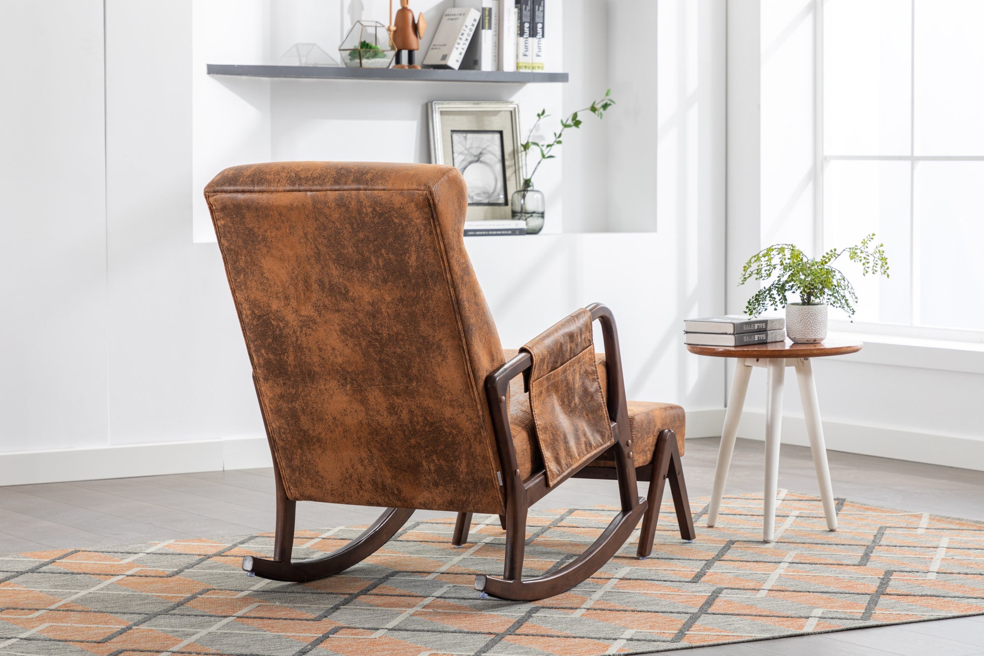 Coolmore Rocking Chair With Ottoman, Mid Century Modern Upholstered Fabric Rocking Armchair, Rocking Chair Nursery With Thick Padded Cushion, High Backrest Accent Glider Rocker Chair For Living Room Coffee Solid Wood