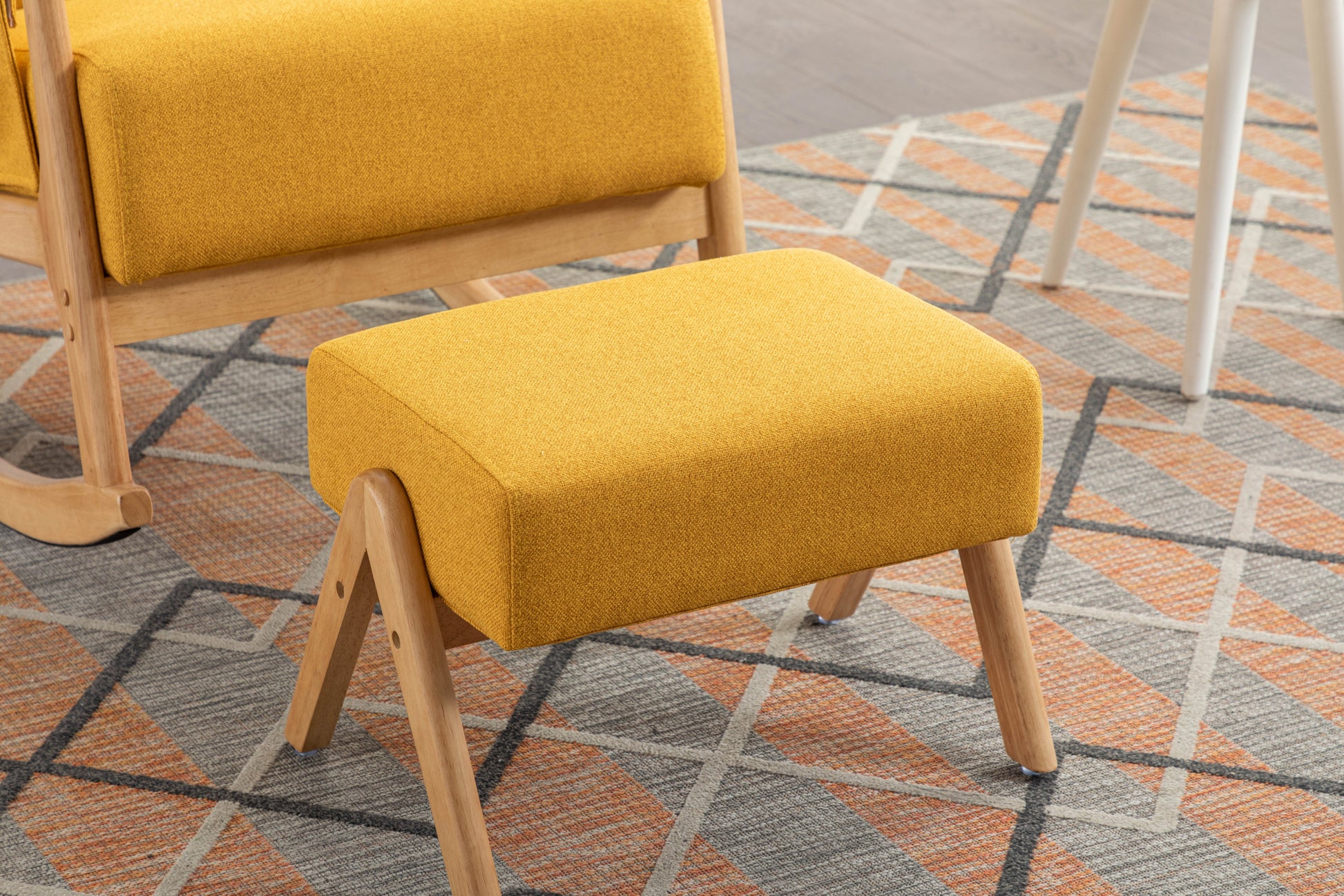 Coolmore Rocking Chair With Ottoman, Mid Century Modern Upholstered Fabric Rocking Armchair, Rocking Chair Nursery With Thick Padded Cushion, High Backrest Accent Glider Rocker Chair For Living Room Yellow Solid Wood