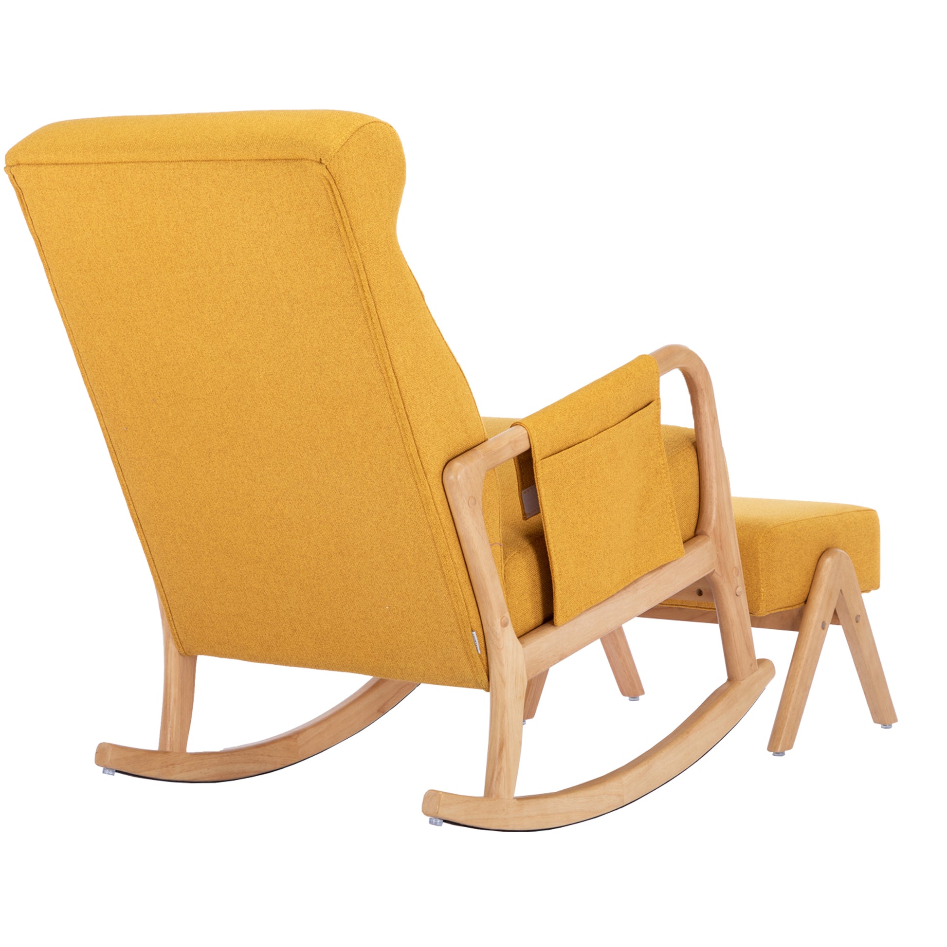 Coolmore Rocking Chair With Ottoman, Mid Century Modern Upholstered Fabric Rocking Armchair, Rocking Chair Nursery With Thick Padded Cushion, High Backrest Accent Glider Rocker Chair For Living Room Yellow Solid Wood