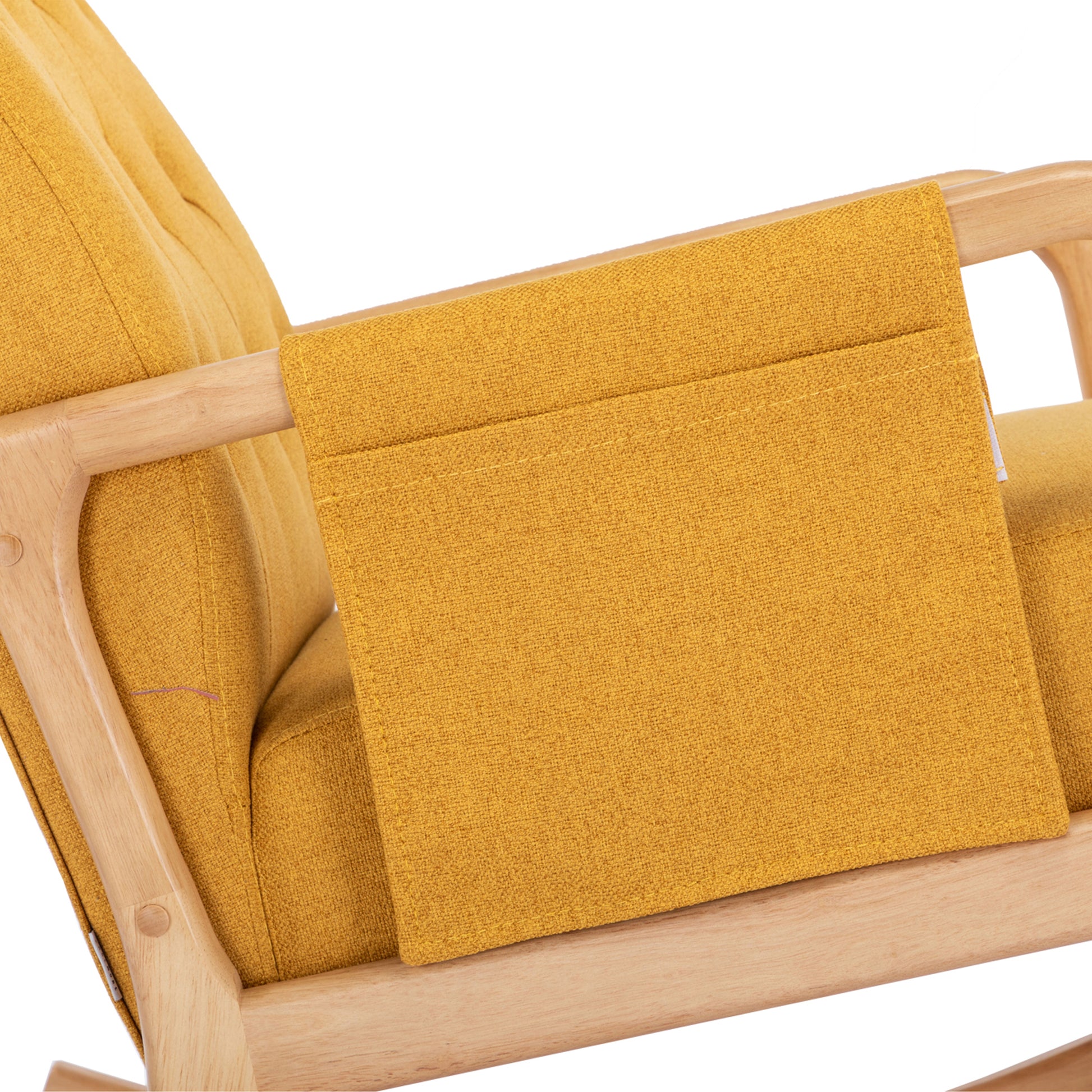 Coolmore Rocking Chair With Ottoman, Mid Century Modern Upholstered Fabric Rocking Armchair, Rocking Chair Nursery With Thick Padded Cushion, High Backrest Accent Glider Rocker Chair For Living Room Yellow Solid Wood