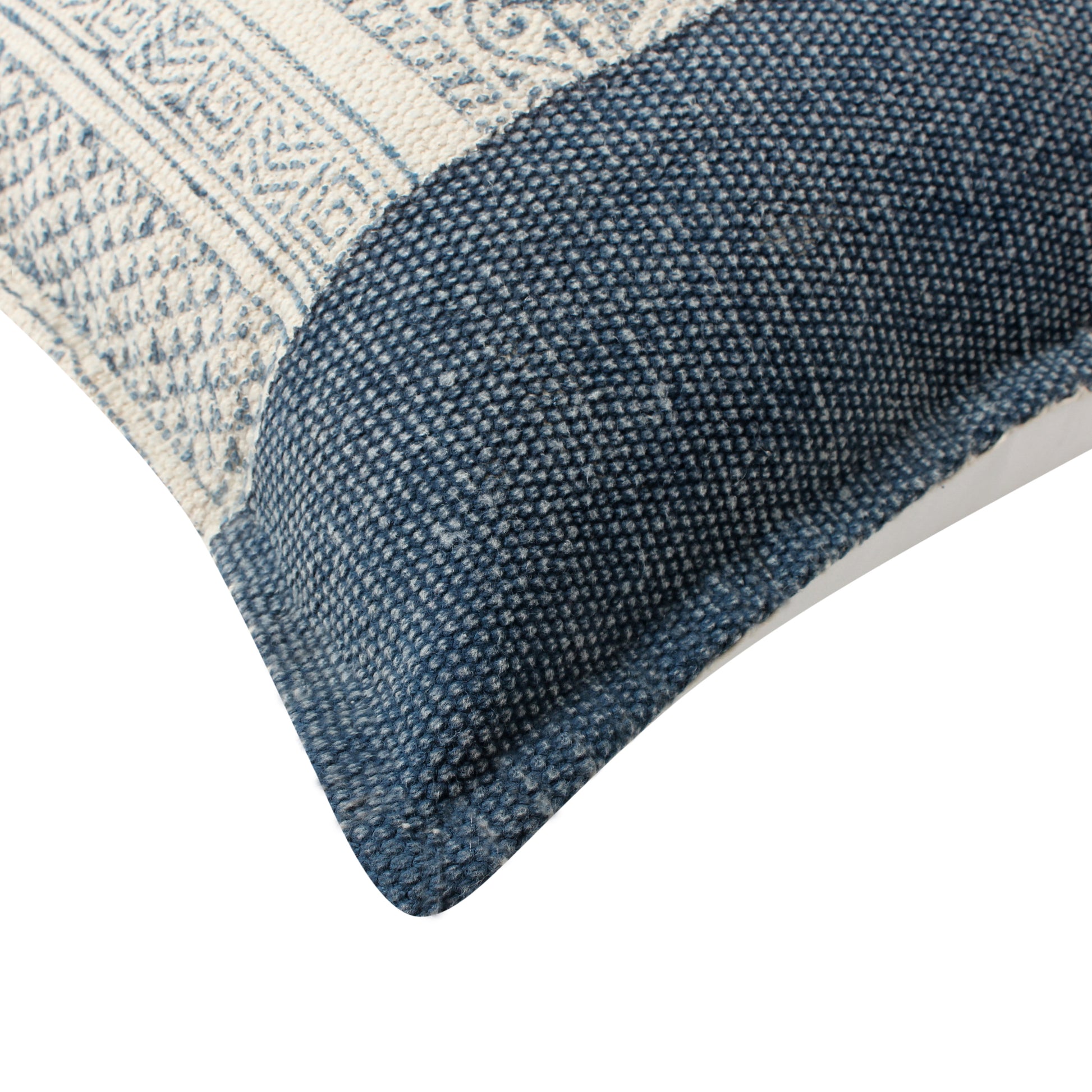 18 X 18 Square Handwoven Accent Throw Pillow, Polycotton Dhurrie, Kilim Pattern, White, Blue Blue Cotton