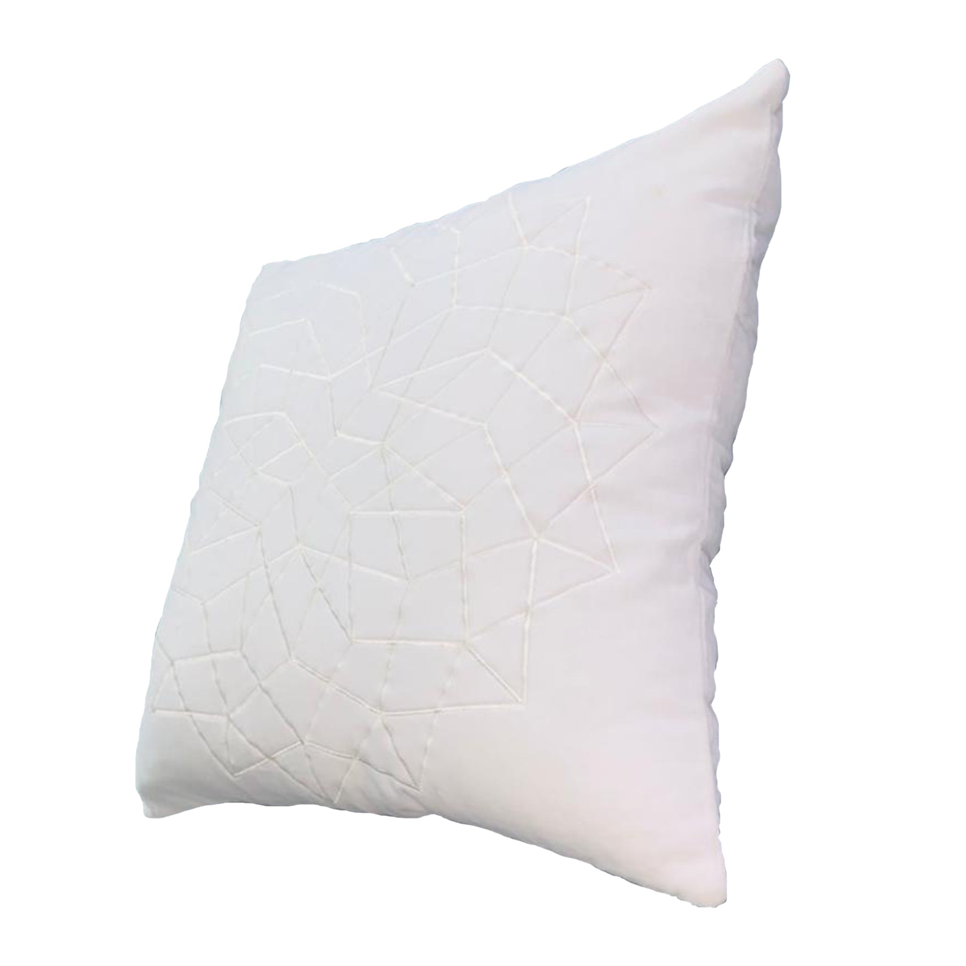 Hugo 20 X 20 Square Accent Throw Pillow, Embroidered Geometric Abstract Pattern, With Filler, White White Cotton