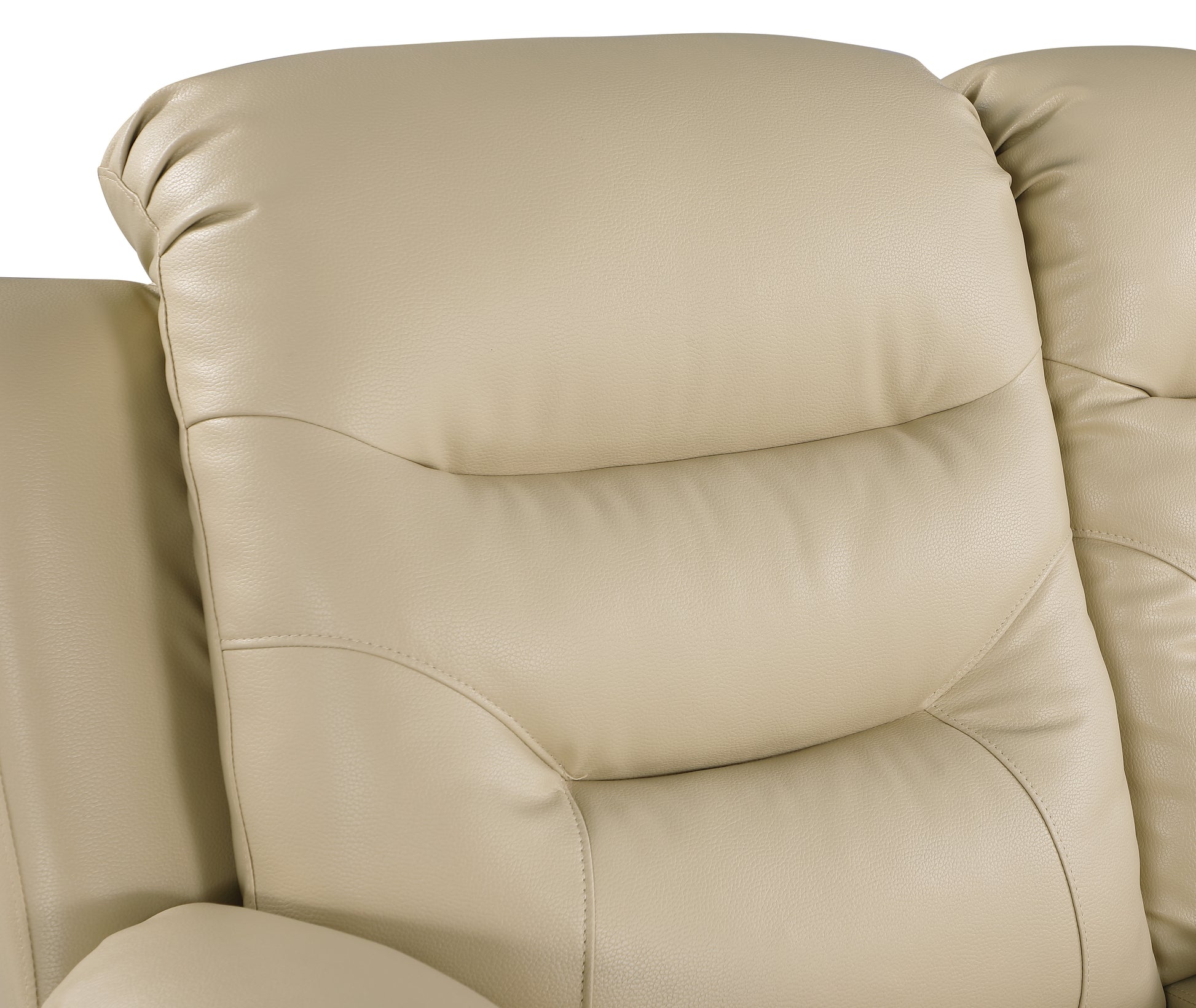 Leather Air Upholstered Reclining Console Loveseat With Fiber Back Beige Foam Leather