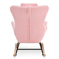 Rocking Chair Nursery, Teddy Upholstered Rocker Glider Chair With High Backrest, Adjustable Headrest & Pocket, Comfy Glider Chair For Nursery, Bedroom, Living Room, Offices, Rubber Wood, Pink Pink Polyester