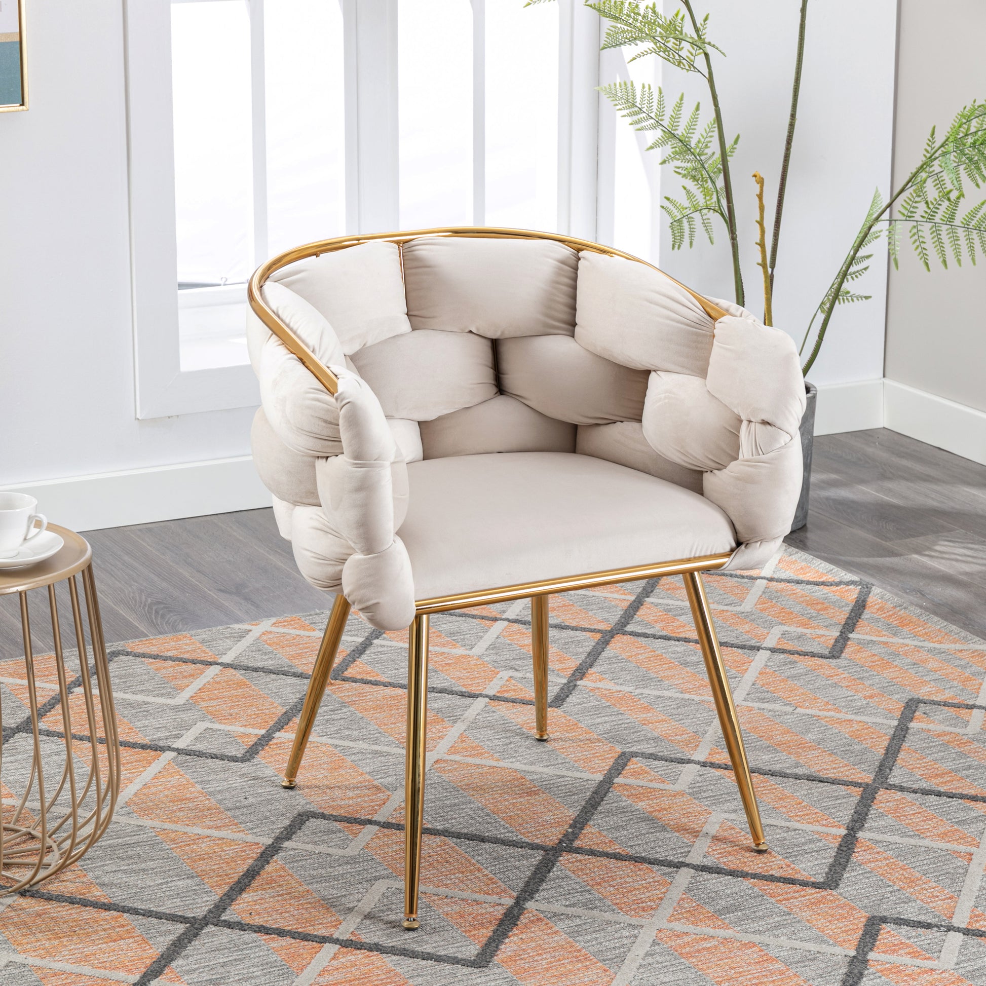 Luxury Modern Simple Leisure Velvet Single Sofa Chair Bedroom Lazy Person Household Dresser Stool Manicure Table Back Chair Beige Beige Velvet