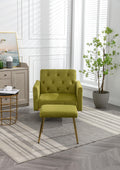 Coolmore Velvet Accent Chair With Adjustable Armrests And Backrest, Button Tufted Lounge Chair, Single Recliner Armchair With Ottoman Olive Green Metal