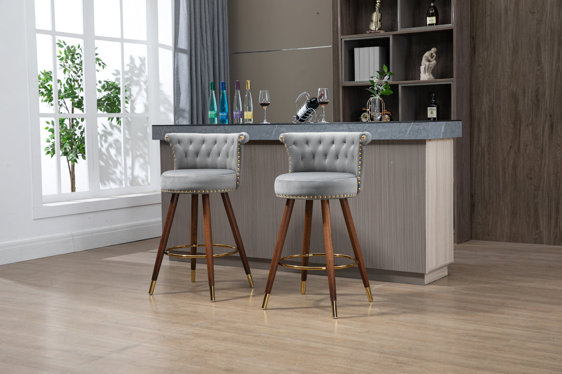 Coolmore Swivel Bar Stools With Backrest Footrest ,With A Fixed Height Of 360 Degrees Gray Solid Wood