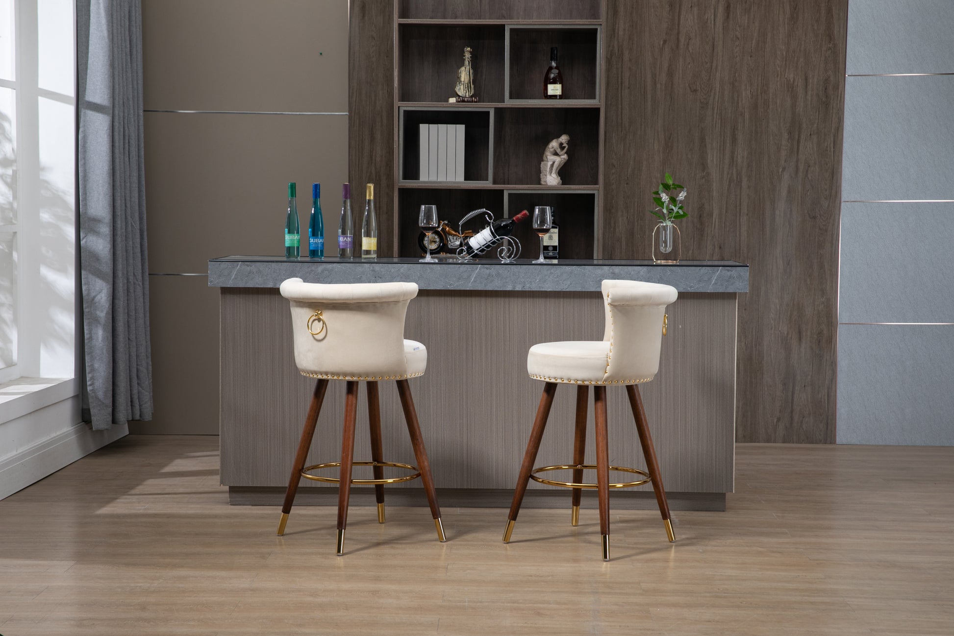 Coolmore Swivel Bar Stools With Backrest Footrest With A Fixed Height Of 360 Degrees Ivory Solid Wood