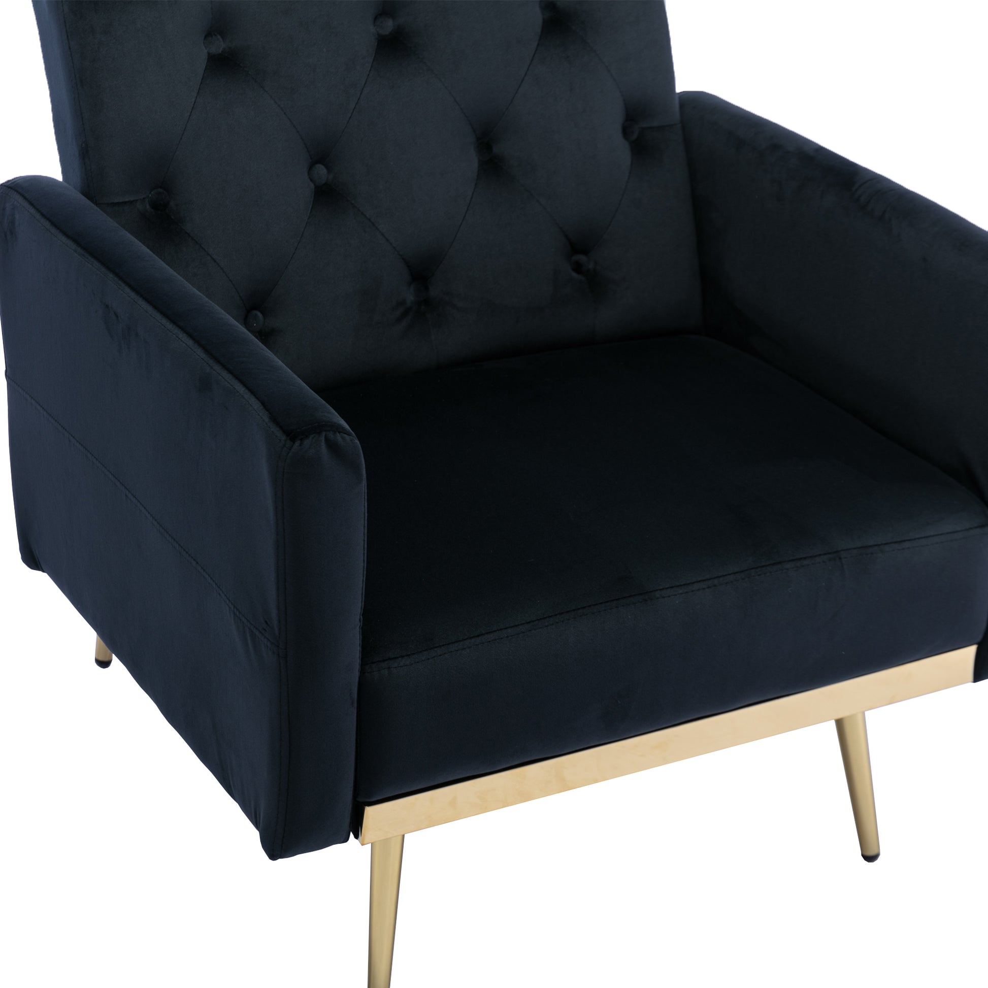 Coolmore Velvet Accent Chair With Adjustable Armrests And Backrest, Button Tufted Lounge Chair, Single Recliner Armchair With Ottoman Black Metal