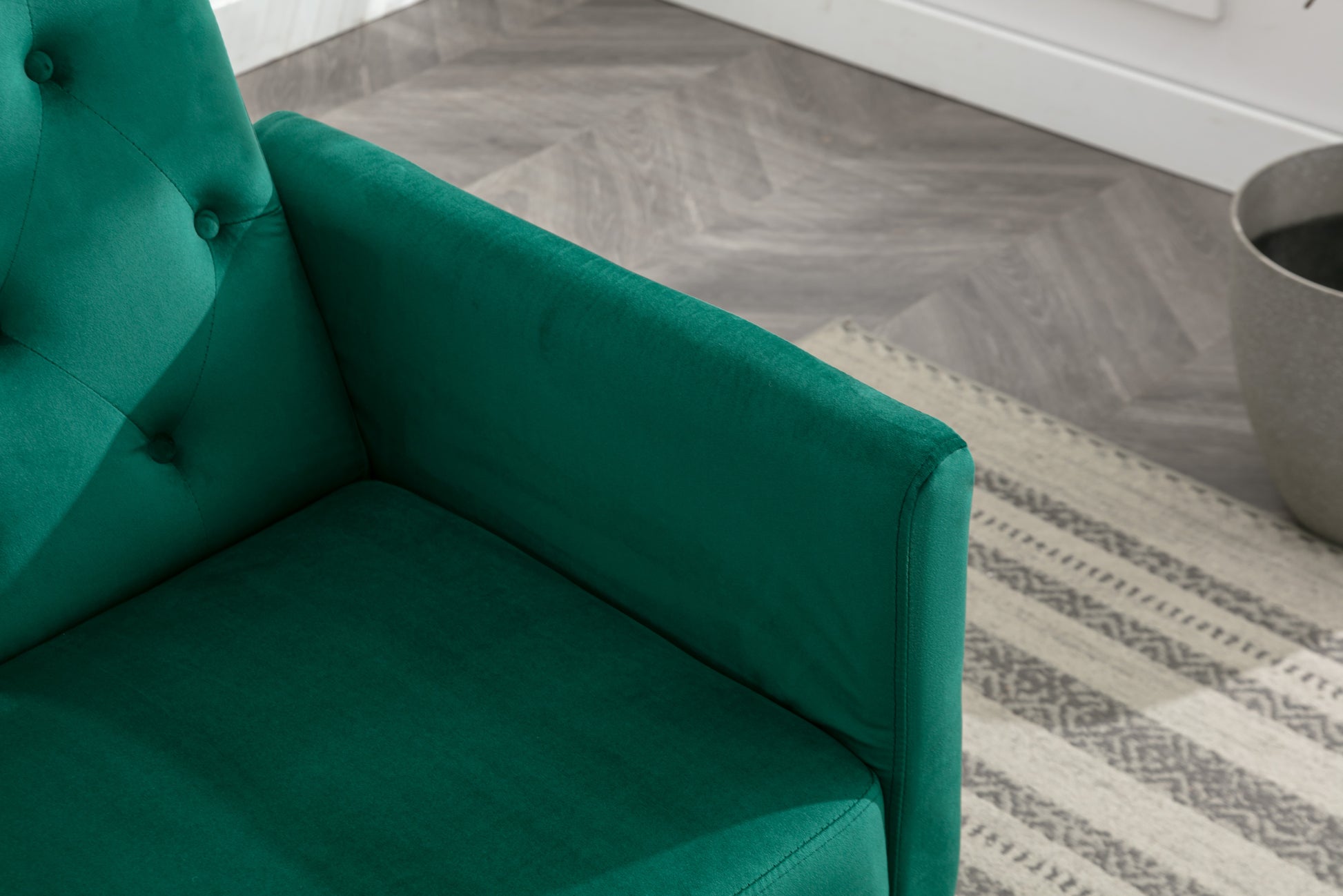 Coolmore Velvet Accent Chair With Adjustable Armrests And Backrest, Button Tufted Lounge Chair, Single Recliner Armchair With Ottoman Green Metal