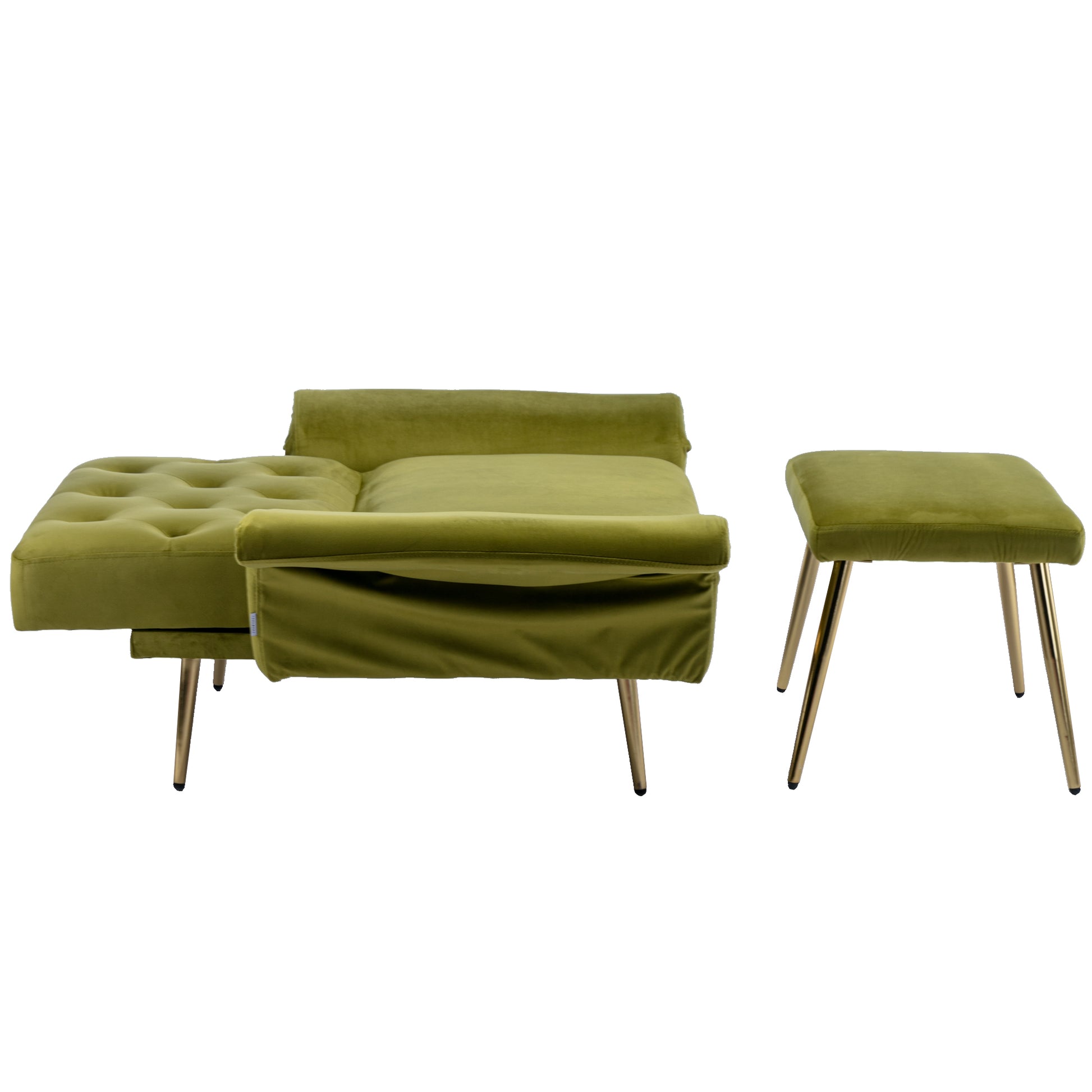 Coolmore Velvet Accent Chair With Adjustable Armrests And Backrest, Button Tufted Lounge Chair, Single Recliner Armchair With Ottoman Olive Green Metal