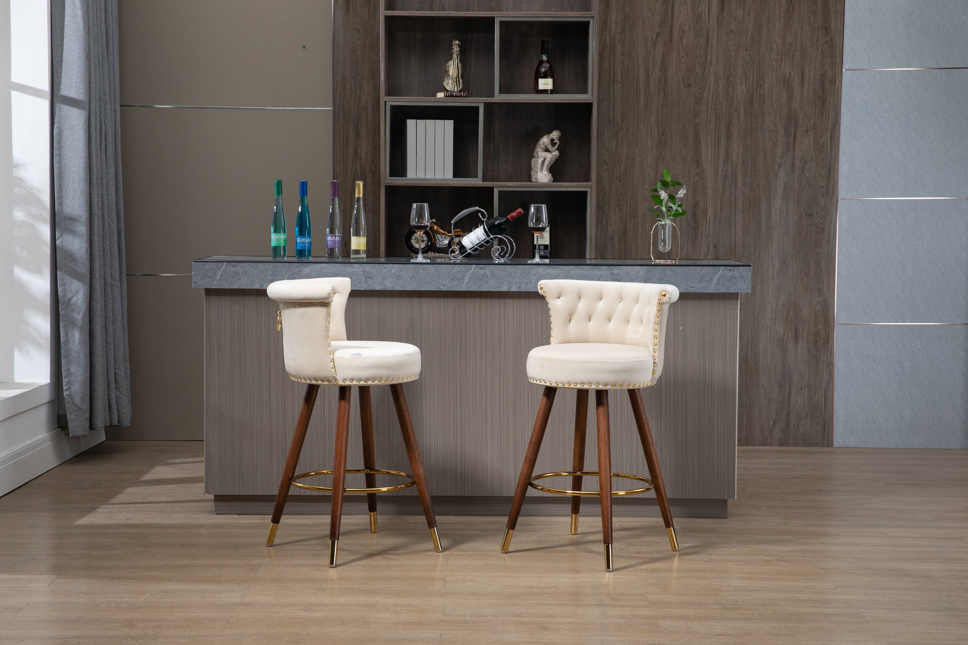Coolmore Swivel Bar Stools With Backrest Footrest With A Fixed Height Of 360 Degrees Ivory Solid Wood