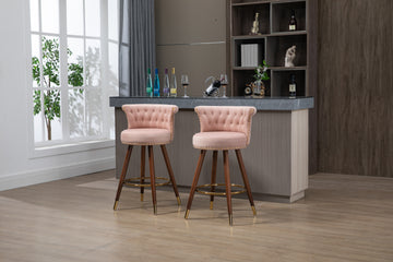 Coolmore Swivel Bar Stools With Backrest Footrest With A Fixed Height Of 360 Degrees Pink Solid Wood
