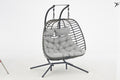 2 Person Wicker Double Swing Chair With Cushion Grey Dark Gray Steel