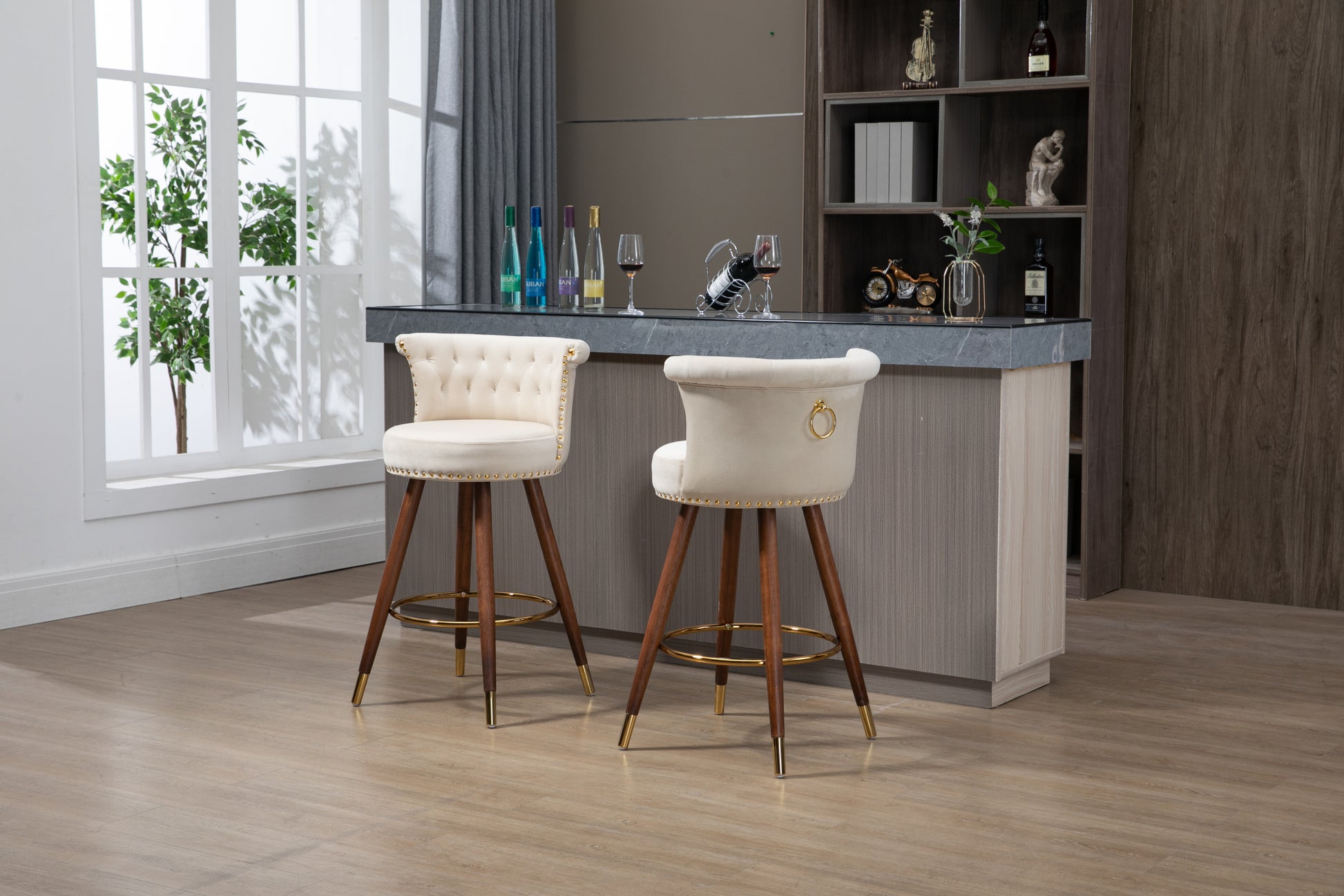 Coolmore Swivel Bar Stools With Backrest Footrest With A Fixed Height Of 360 Degrees Ivory Solid Wood