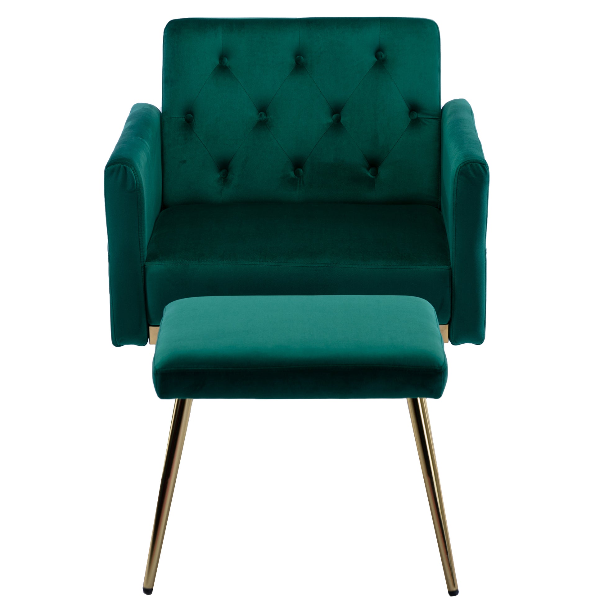 Coolmore Velvet Accent Chair With Adjustable Armrests And Backrest, Button Tufted Lounge Chair, Single Recliner Armchair With Ottoman Green Metal