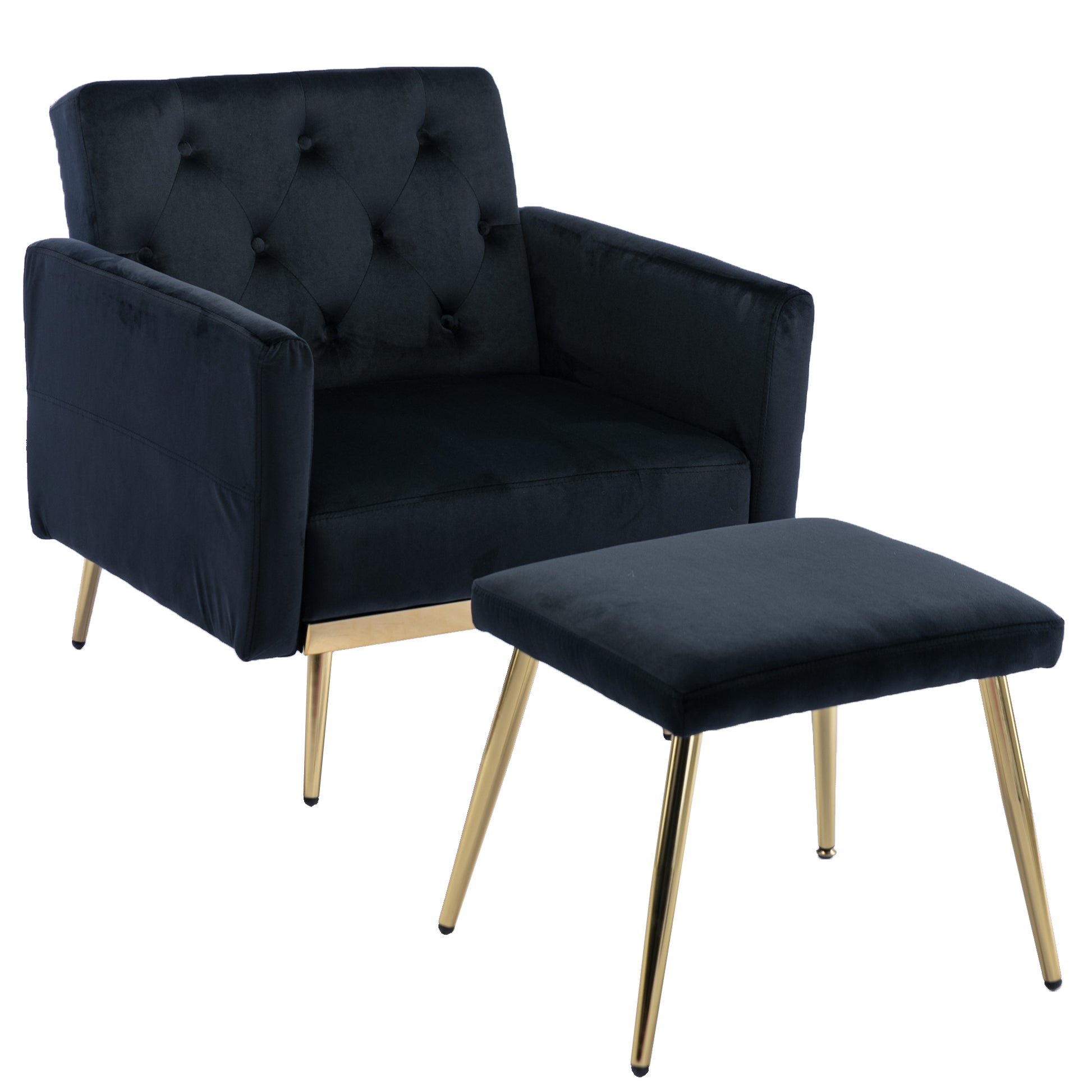 Coolmore Velvet Accent Chair With Adjustable Armrests And Backrest, Button Tufted Lounge Chair, Single Recliner Armchair With Ottoman Black Metal