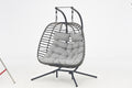 2 Person Wicker Double Swing Chair With Cushion Grey Dark Gray Steel