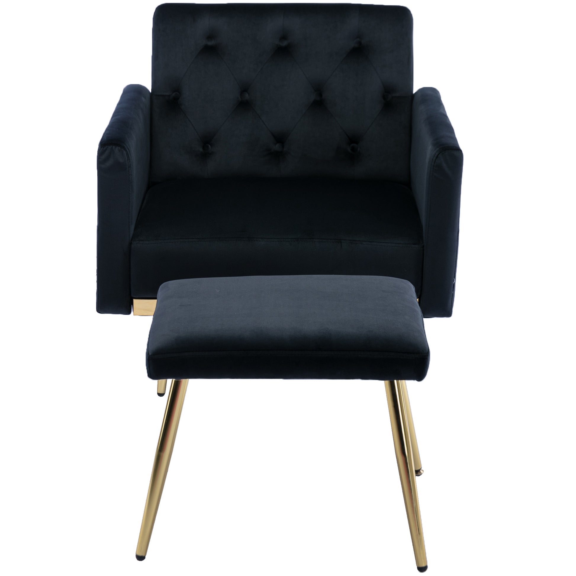 Coolmore Velvet Accent Chair With Adjustable Armrests And Backrest, Button Tufted Lounge Chair, Single Recliner Armchair With Ottoman Black Metal