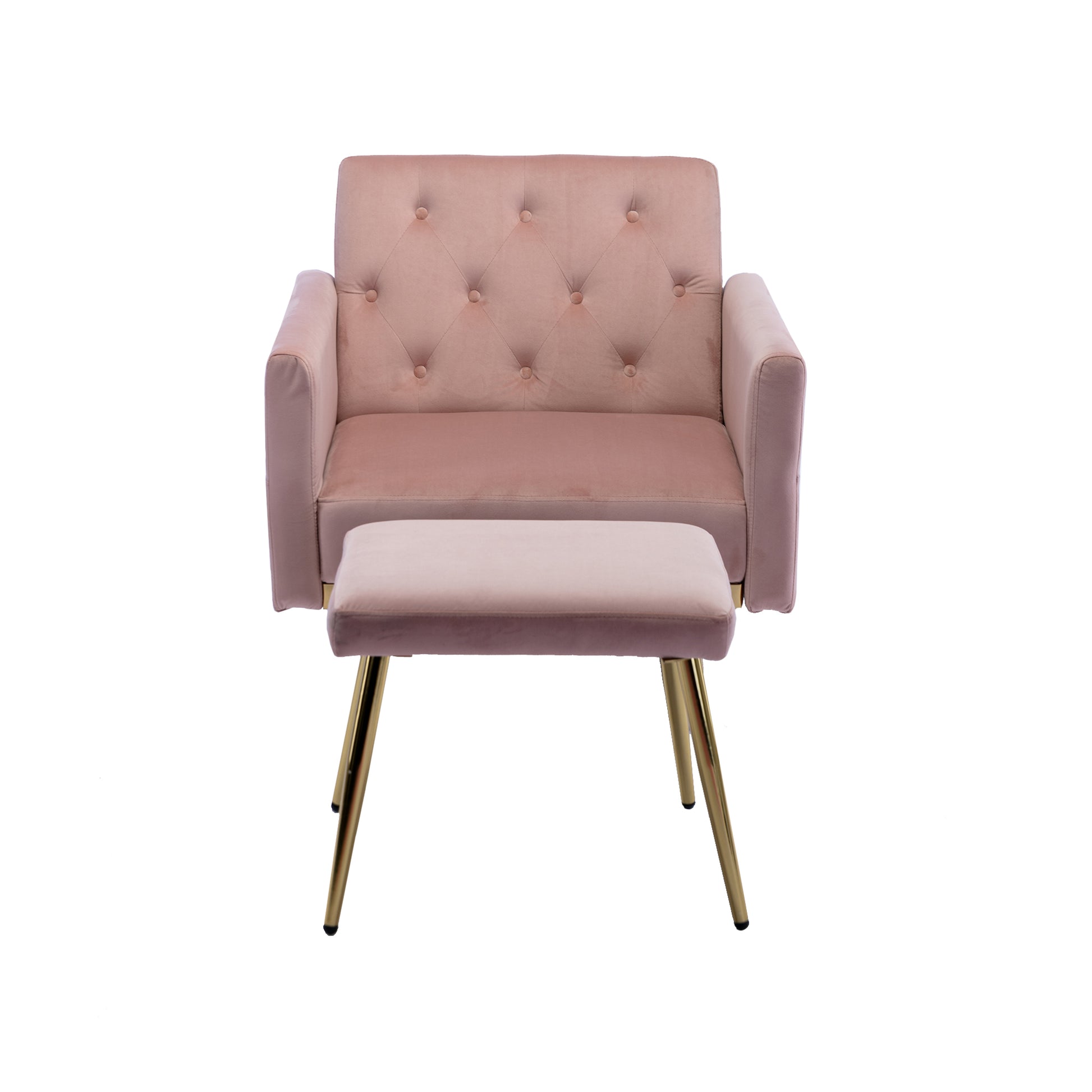 Coolmore Velvet Accent Chair With Adjustable Armrests And Backrest, Button Tufted Lounge Chair, Single Recliner Armchair With Ottoman Pink Metal