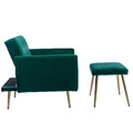 Coolmore Velvet Accent Chair With Adjustable Armrests And Backrest, Button Tufted Lounge Chair, Single Recliner Armchair With Ottoman Green Metal