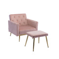 Coolmore Velvet Accent Chair With Adjustable Armrests And Backrest, Button Tufted Lounge Chair, Single Recliner Armchair With Ottoman Pink Metal