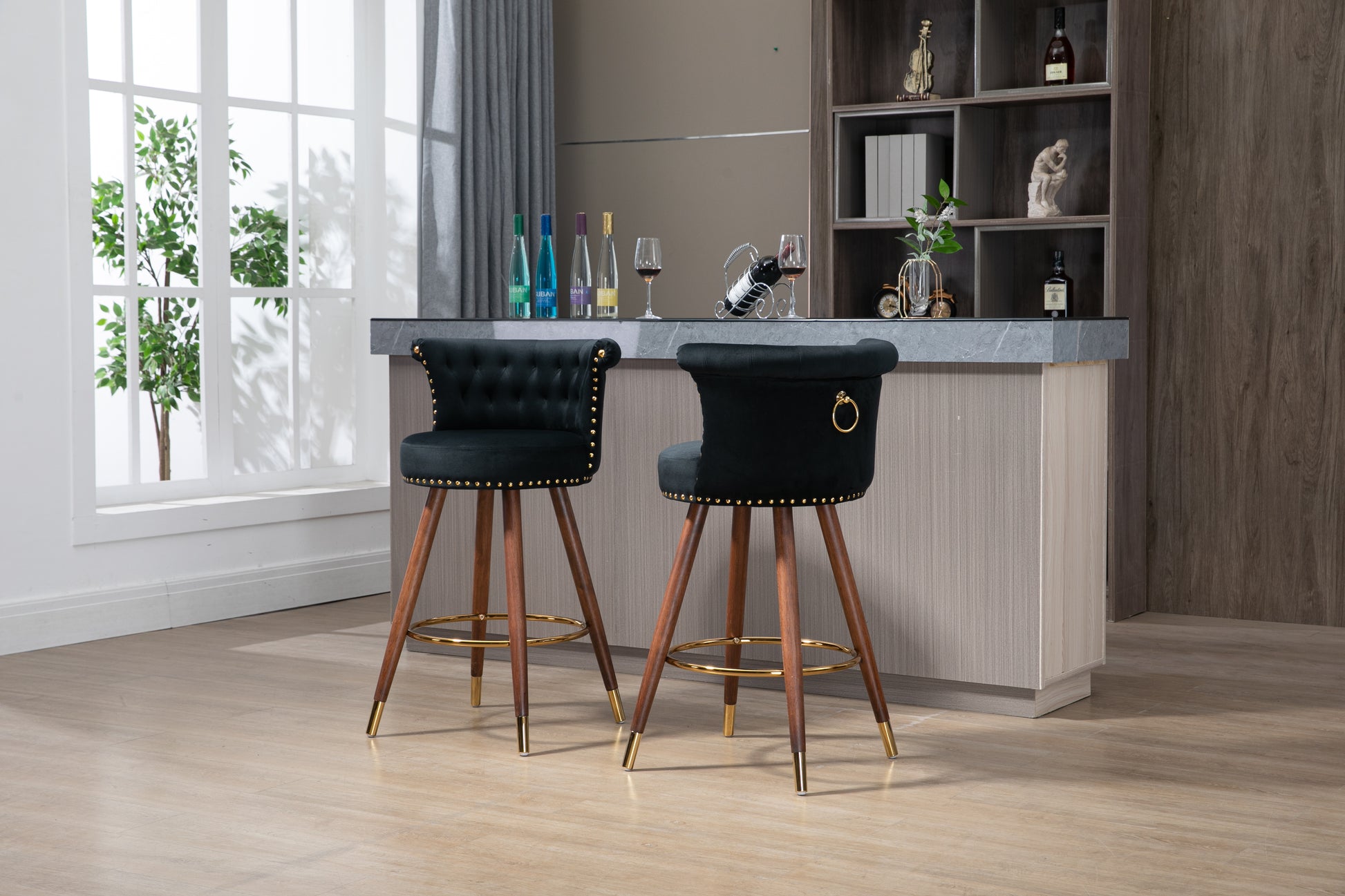 Coolmore Swivel Bar Stools With Backrest Footrest With A Fixed Height Of 360 Degrees Black Solid Wood