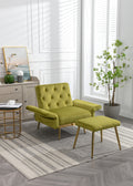 Coolmore Velvet Accent Chair With Adjustable Armrests And Backrest, Button Tufted Lounge Chair, Single Recliner Armchair With Ottoman Olive Green Metal