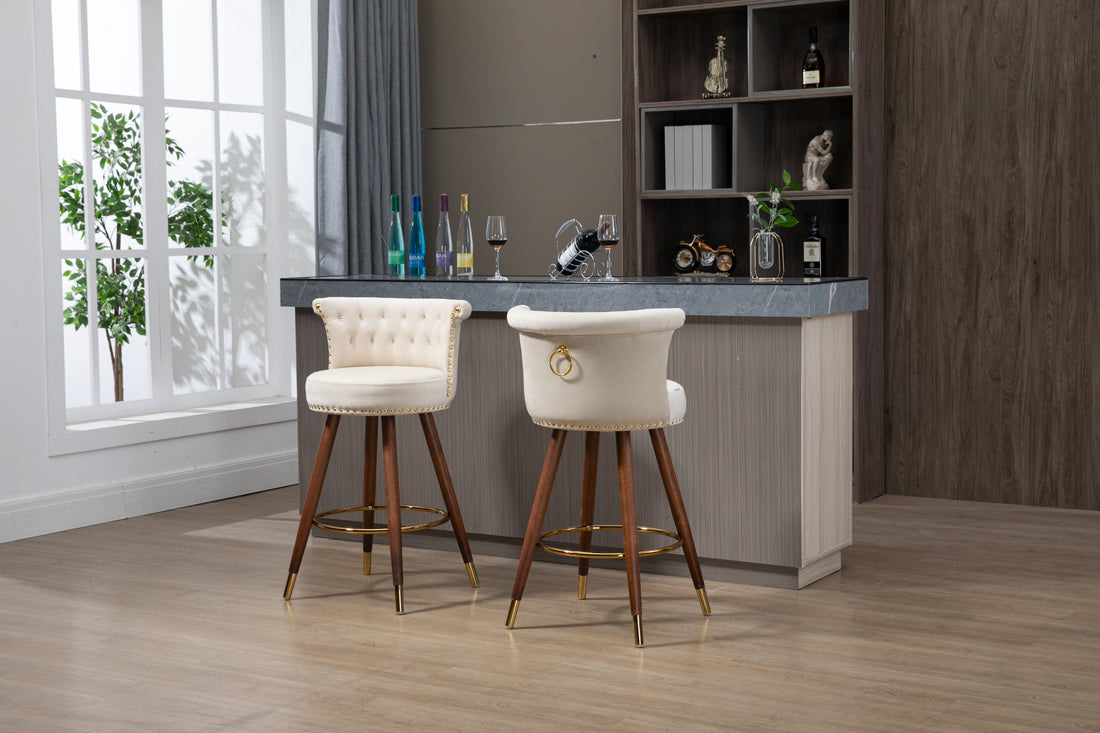 Coolmore Swivel Bar Stools With Backrest Footrest With A Fixed Height Of 360 Degrees Ivory Solid Wood