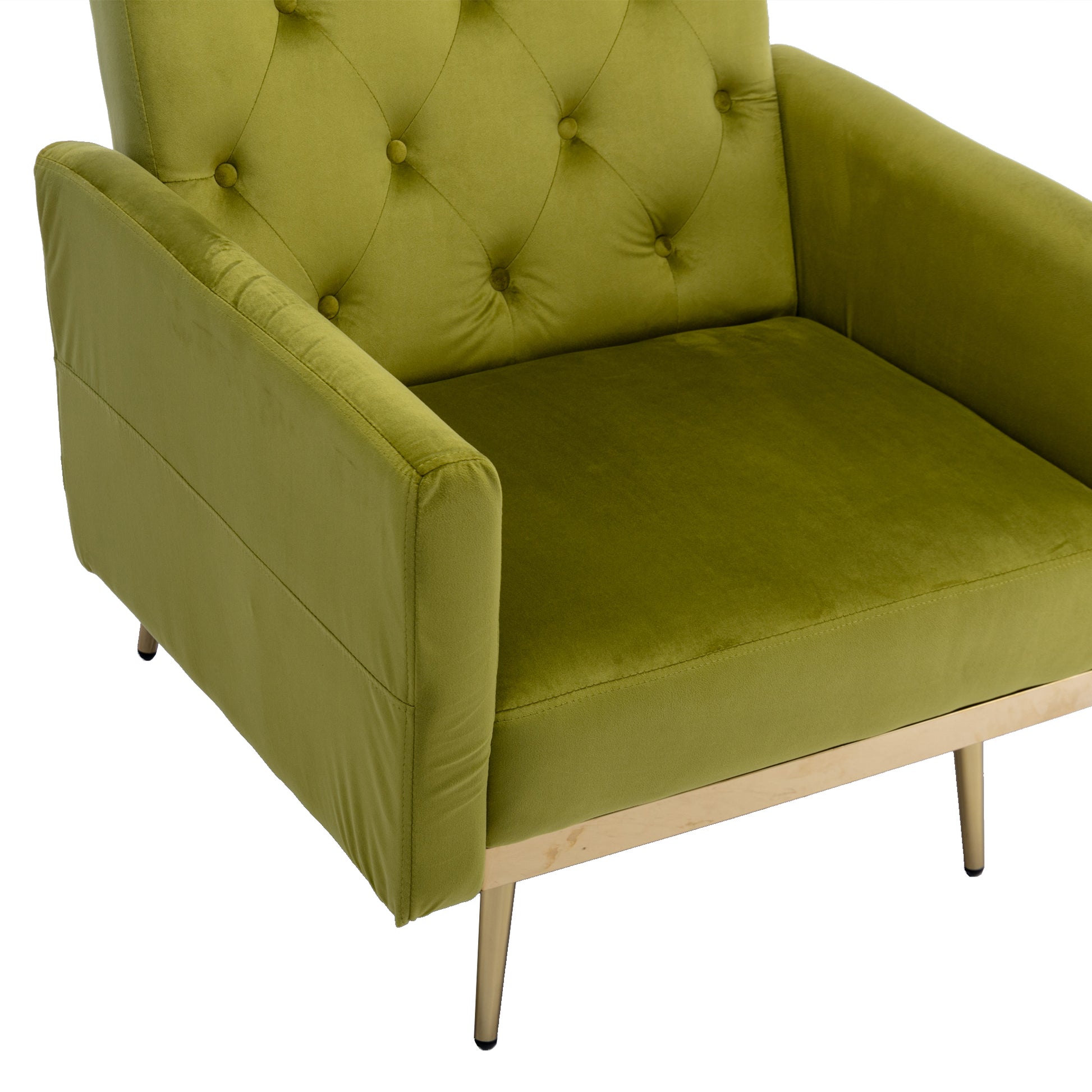 Coolmore Velvet Accent Chair With Adjustable Armrests And Backrest, Button Tufted Lounge Chair, Single Recliner Armchair With Ottoman Olive Green Metal