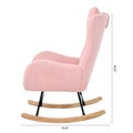 Rocking Chair Nursery, Teddy Upholstered Rocker Glider Chair With High Backrest, Adjustable Headrest & Pocket, Comfy Glider Chair For Nursery, Bedroom, Living Room, Offices, Rubber Wood, Pink Pink Polyester