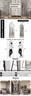 The 4St Generation Of Floor Mounted Full Length Mirrors. Aluminum Alloy Metal Frame Arched Wall Mirror, Bathroom Makeup Mirror, Bedroom Porch, Clothing Store, Wall Mounted. Black 65