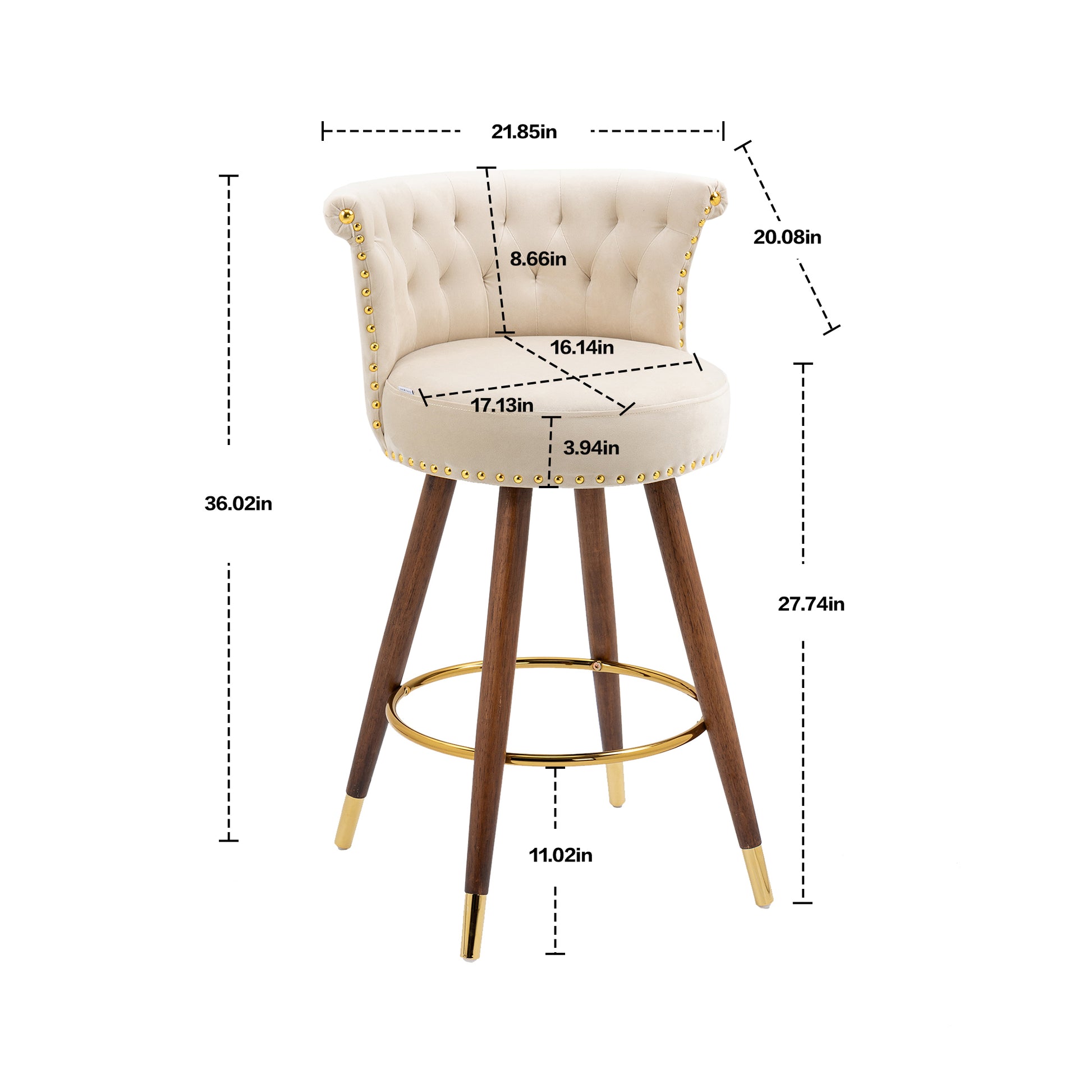 Coolmore Swivel Bar Stools With Backrest Footrest With A Fixed Height Of 360 Degrees Ivory Solid Wood