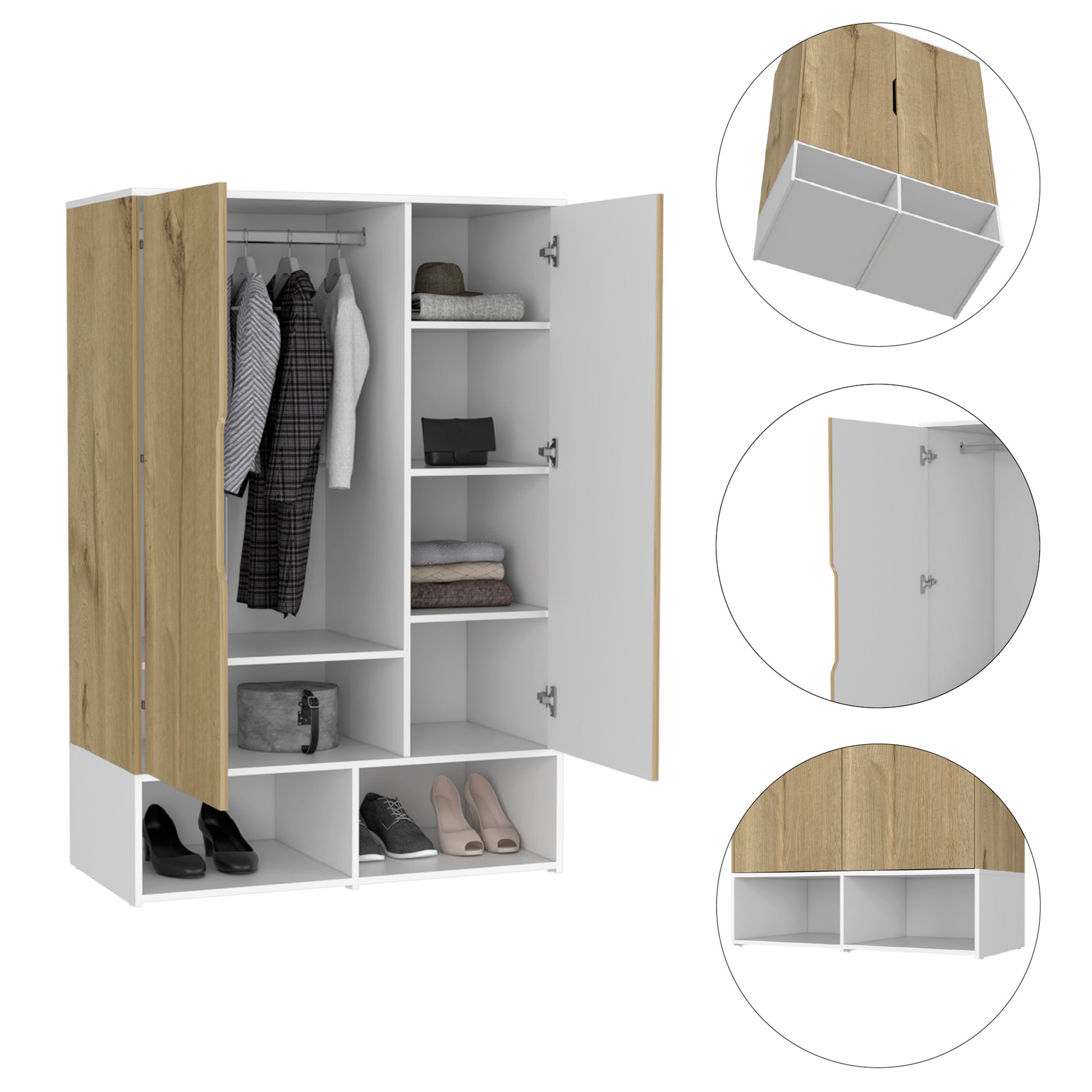 Logan 2 Shelf Armoire Light Oak And White Light Oak Bedroom Modern Particle Board
