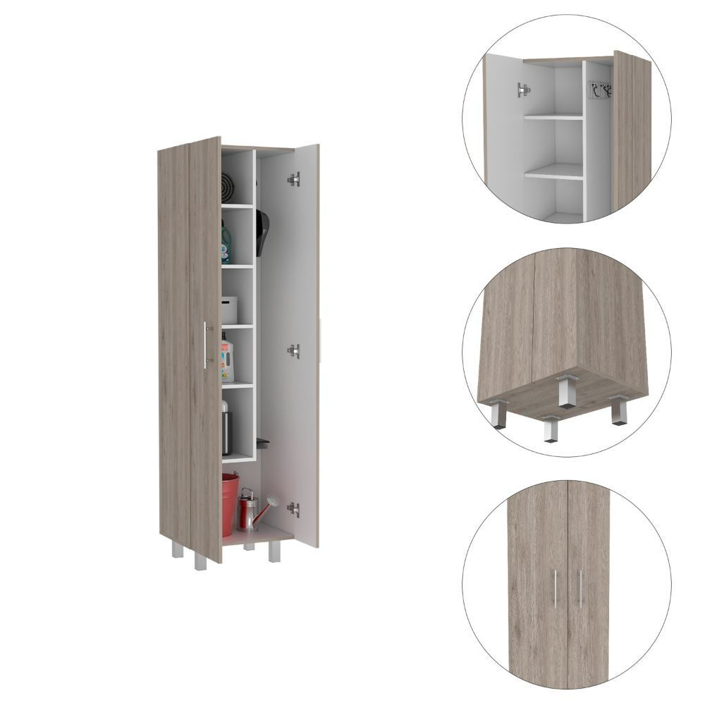 Halifax 2 Door Rectangle Closet Pantry Light Gray And White Beige Particle Board
