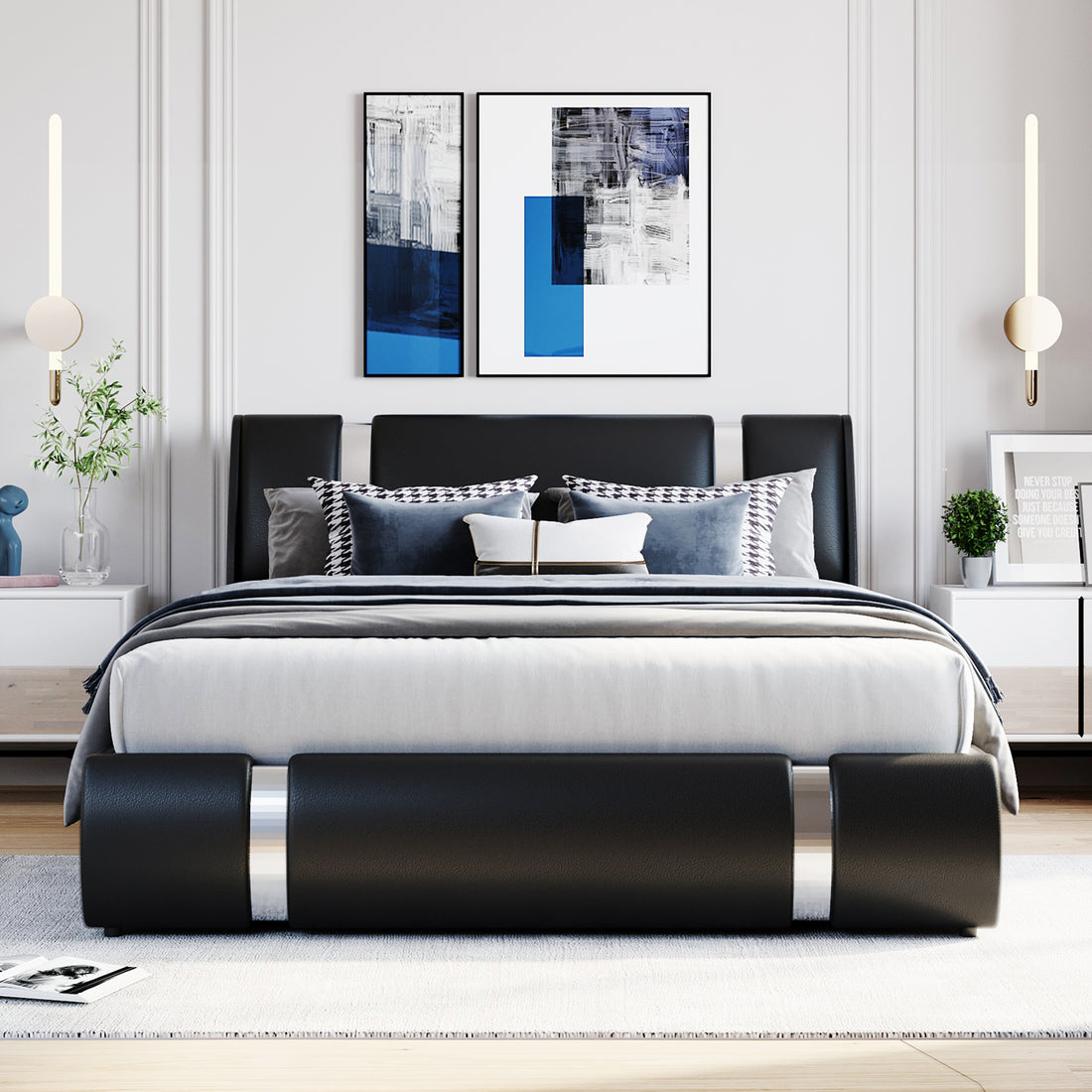 Queen Size Upholstered Faux Leather Platform Bed With A Hydraulic Storage System, Black Black Technical Leather