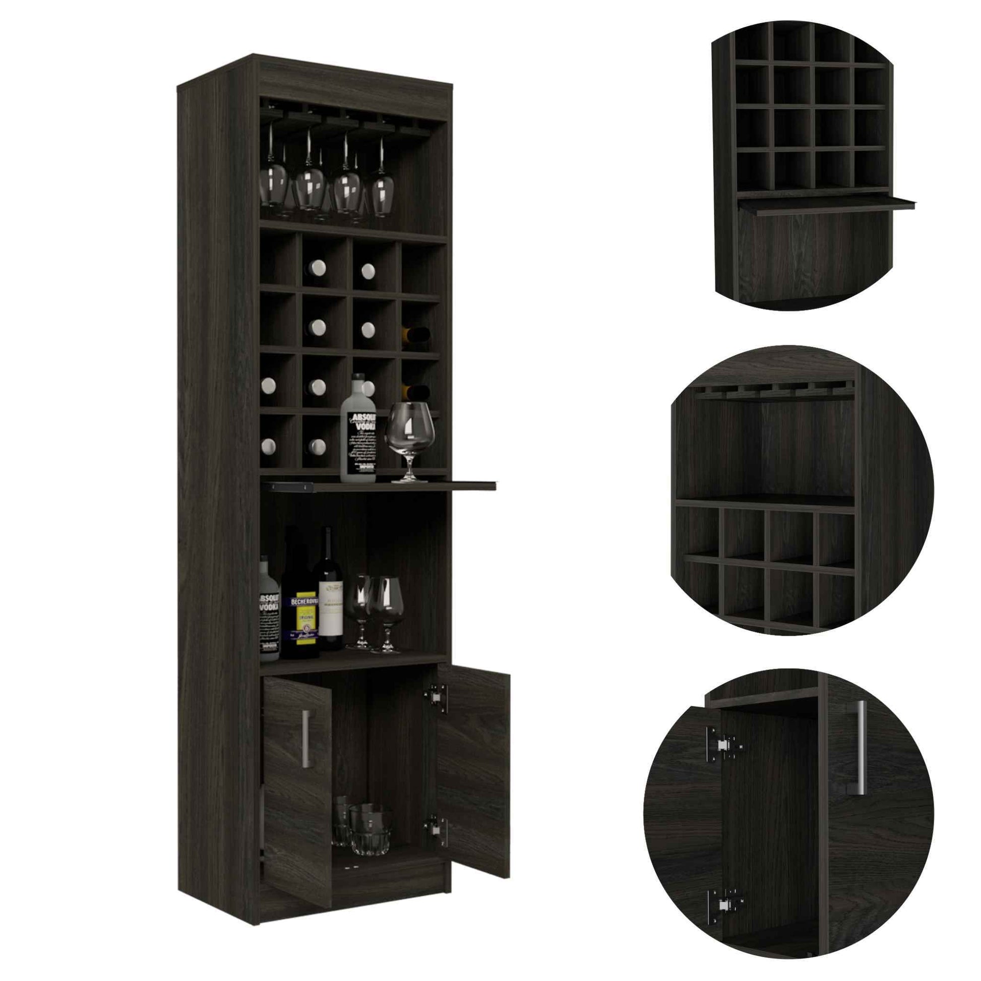 Wolcott 16 Bottle 1 Shelf Bar Cabinet Carbon Espresso Brown Particle Board