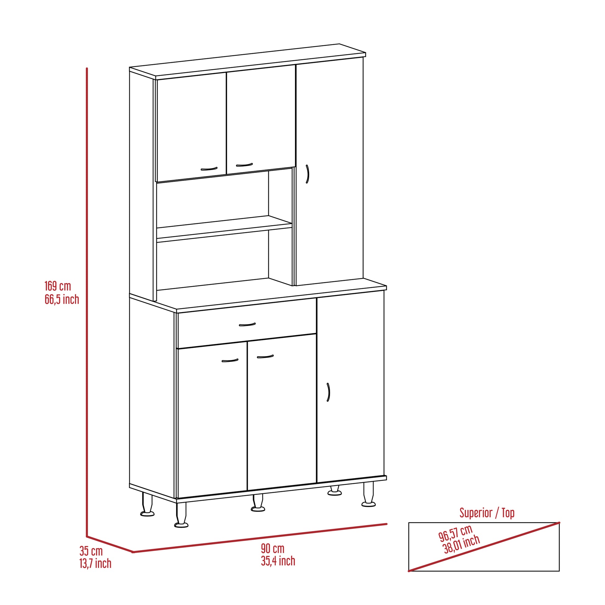 Tigard 1 Shelf 1 Drawer Pantry Cabinet Black Wengue Black Particle Board