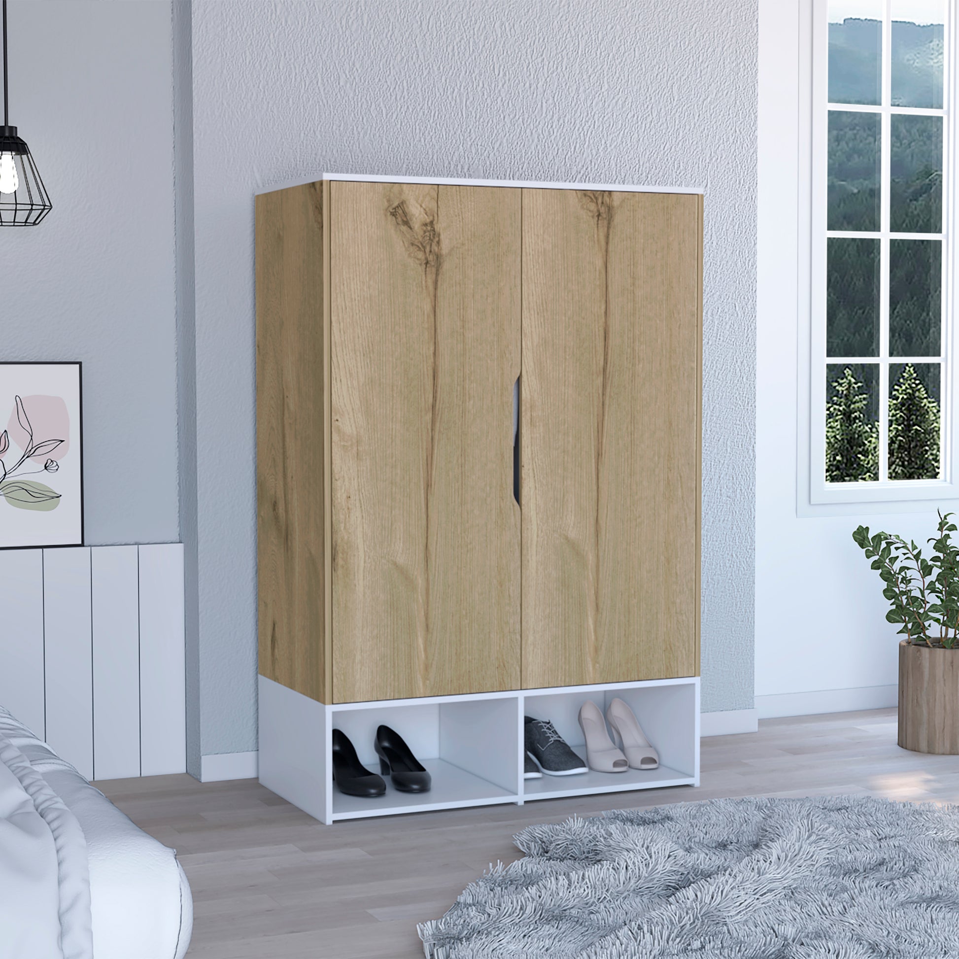 Logan 2 Shelf Armoire Light Oak And White Light Oak Bedroom Modern Particle Board