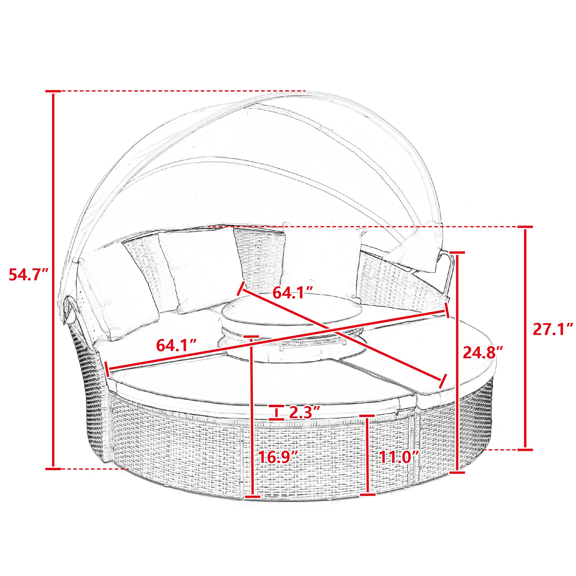 Kd Rattan Round Lounge With Canopy Bali Canopy Bed Outdoor, Wicker Outdoor Sofa Bed With Lift Coffee Table Navy Blue Cotton Steel