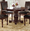 Classic Formal Dining Room Table And 4X Side Chairs Brown 5Pc Set Dining Table Pedestal Base Antique Round Table Faux Leather Upholstered Chair Brown Wood Dining Room Solid Wood Rubberwood Round Dining Table With Chair Wood Wood Brown Solid Back Seats 4